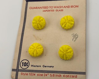 Beautiful Vintage Bright Yellow Glass Buttons Western Germany Original Card