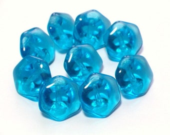9 Vintage Clear Ocean blue Transparent Glass Buttons 11mm Set