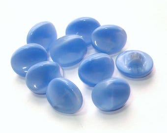 10 Blue Vintage Glass Buttons Set Sewing Buttons Small Oval 11mm