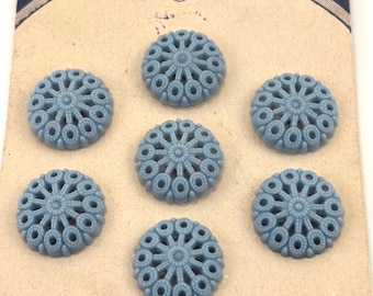 Vintage Blue Pierced Blue Plastic Buttons on a piece of the Original Card