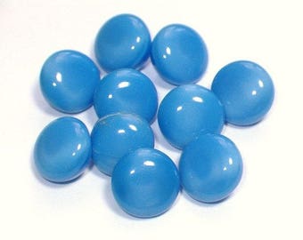 9 Small Blue Glass Vintage Buttons 8mm Self Shank Bead Style Buttons