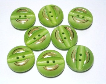 8 Spring Green Vintage Glass Buttons Fun Bright Buttons Set 18mm