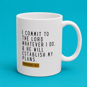Commit To The Lord Mug | Proverbs 16:3 Scripture Coffee Cup | Surrender And Trust | Christian Encouragement | Faith Gift