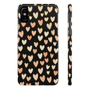 Heart Pattern Slim Phone Case, Cute Phone Cover, Black and Peach Heart Design, Valentine&#39;s Gift, Trendy Accessories