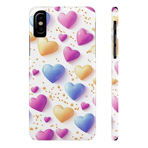 Colorful Love Slim Phone Cases, Heart Pattern Phone Cover, Cute Gift for Friends, Valentines Day, Phone Accessories, Aesthetic Design
