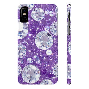 Glamorous Purple Diamond Slim Phone Cases, Bling Phone Cover, Sparkly Mobile Case, Trendy Gift for Her, Birthday, Holiday