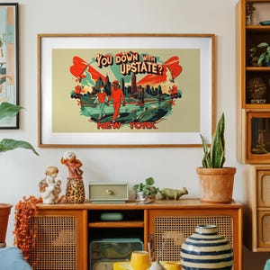 Upstate, NY Framed Wall Art, Upstate NY Art, Retro Skyline, Hudson Valley, City Wall Decor, Travel Poster, Vintage Style, New York Gift