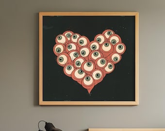 Creepy Heart Eyes Framed Art Print: Gothic Surreal Illustration