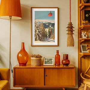 The Alps Framed Wall Art, Ski Lodge Decor, Mountain Wall Art, Vintage Ski Chalet, Gondola, Winter Landscape, Cabin Decor, Snow Scene