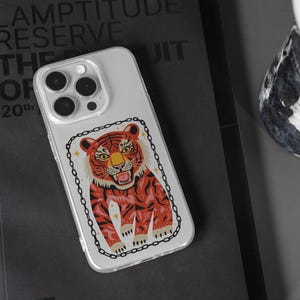 Confined Tiger Case for iPhone, Animal Lover, South Asian Art, Tiger Folk Art, Animal Phone Case, Vintage Illustration, Pop Art Design
