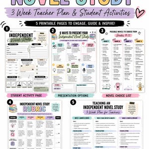 Peut inclure: Un ensemble de cinq pages éducatives intitulé Independent Novel Study pour les niveaux 9-12. Il comprend une fiche d'activité, des options de présentation, une liste de romans, une grille d'évaluation et un plan de cours sur trois semaines.