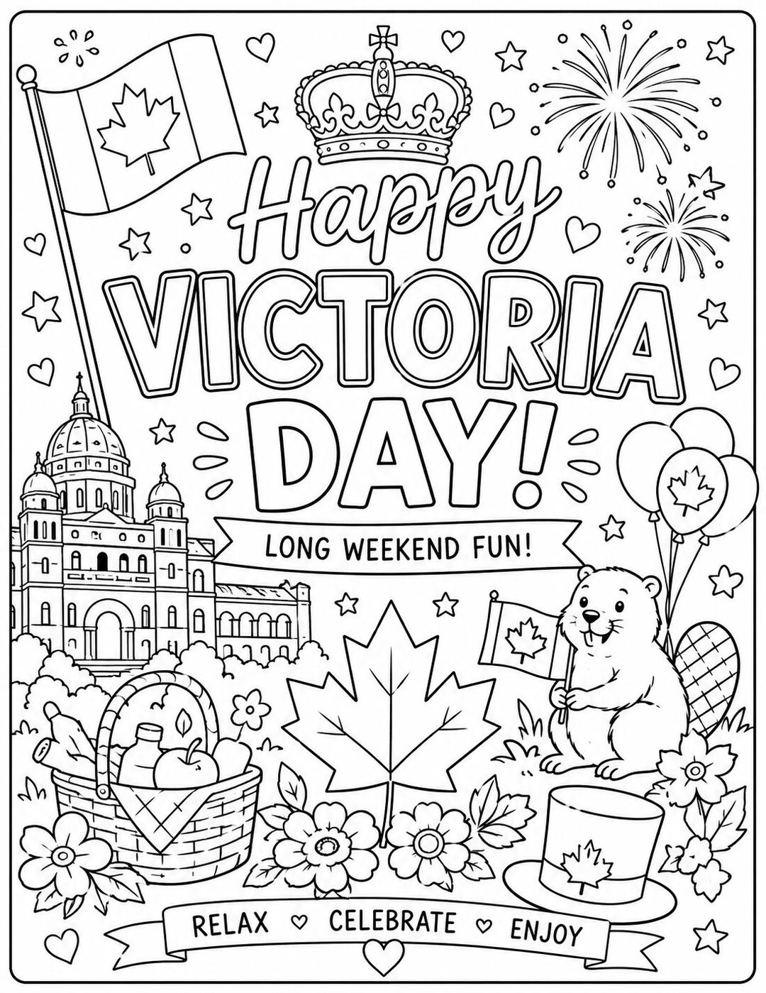 Weekend Color Sheets Victoria Day Coloring Page Printable | Canadian Holiday Activity for ...