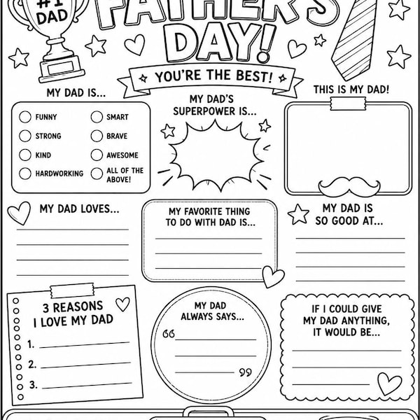 All About My Dad Coloring Sheet | Father's Day Kids Activity (PDF Download)