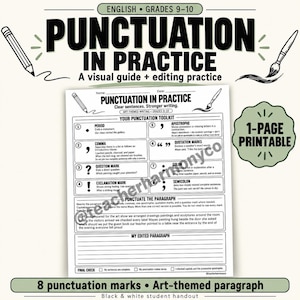 Övningsblad för interpunktion | Grammatikguide och styckeredigering för årskurs 9–10 i PDF-format