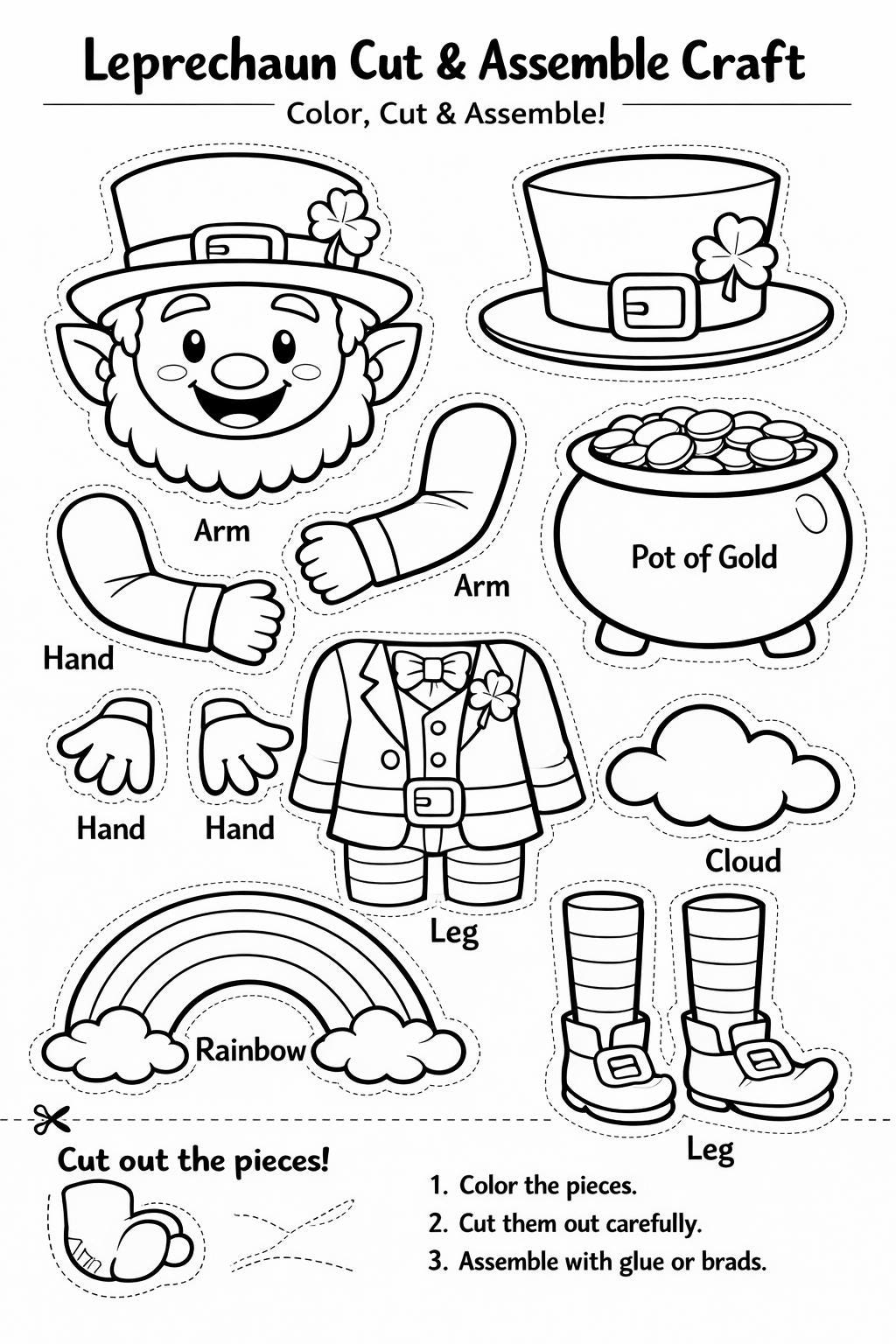 Leprechaun Cut and Paste Craft | St. Patrick’s Day Coloring Activity ...