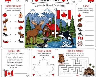 Attività per bambini in occasione della Festa del Canada / Scheda di lavoro stampabile per il 1° luglio / Giochi e indovinelli per la Festa del Canada / Attività sui simboli canadesi / Risorsa per la classe
