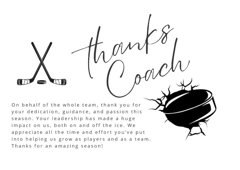 Hockey Coach Thank You Card – Show Your Appreciation! - Etsy