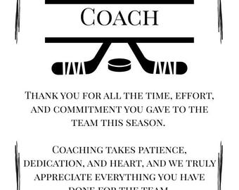 Tarjeta de agradecimiento para entrenador de hockey imprimible – Regalo de fin de temporada – Regalo deportivo – Descarga instantánea