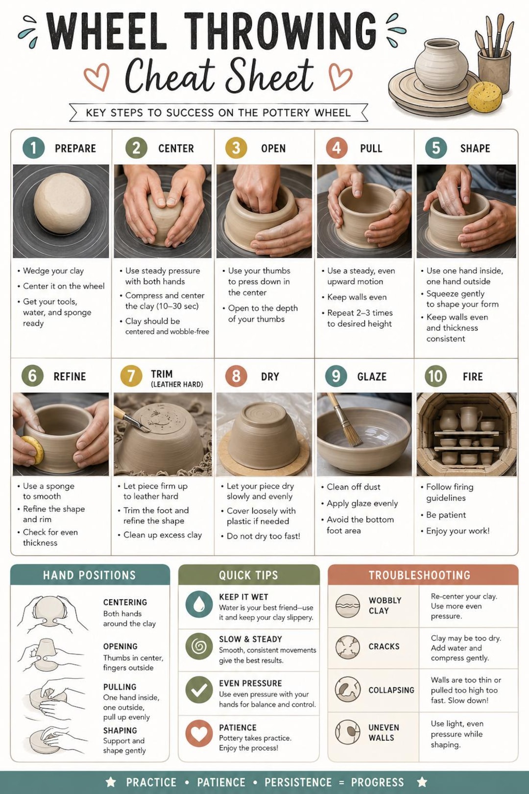 Wheel Throwing Cheat Sheet & Worksheet | Pottery Guide (PDF Download) - Etsy UK