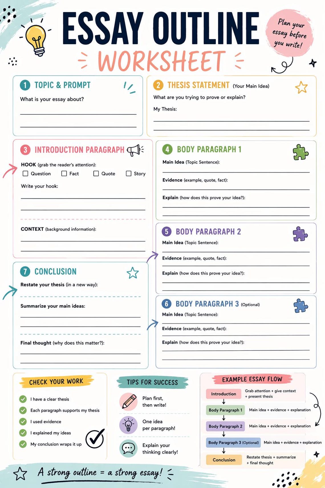 Essay Writing Bundle Printable | Outline Worksheet + Rubric | How to ...