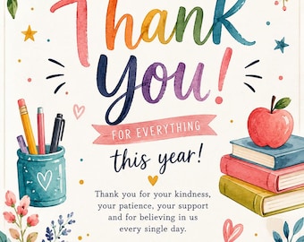 Teacher Thank You Card | End of Year Appreciation (Digital Download)