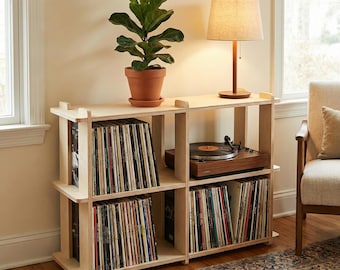 Birken Sperrholz Schallplatten Aufbewahrung | 4-Cube Media Konsole, Ohne Werkzeug