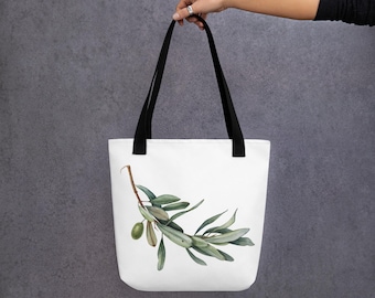 Bolsa Tote Olive Branch – Estampa Botânica Mediterrânea, Bolsa Ecológica Verde Suave, Presente Inspirado na Natureza para Ela