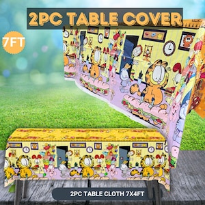 Table Cover Yellow cartoon Cat  plate cups napkin HANGING Swirl happy birthday party supplies decorations theme centerpiece baby shower
