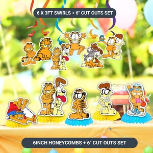 Set Yellow cartoon Cat Tableware plate cups napkin HANGING Swirl happy birthday party supplies decorations theme centerpiece baby shower
