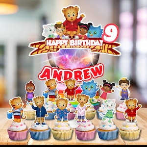 Joyeux anniversaire tigre personnalisé sur mesure pour décoration de gâteau et centre de table de cupcake, idées de thème, lumières Shaker LED