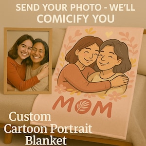 Manta personalizada con dibujos animados, regalo para el Día de la Madre y el Papá, retrato personalizado para padres, linda manta ilustrada con tu foto, arte de recuerdo acogedor