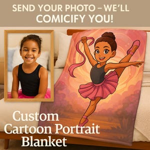 Personalized Kids Blanket with Cartoon Portrait, Custom Photo Throw, Comic Style Gift, Unique Birthday Present, Fun Bedding for Boys & Girls