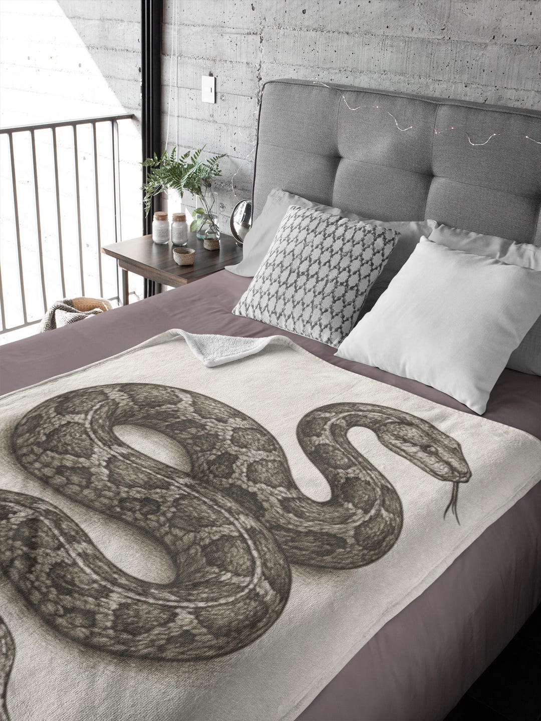 Realistic Python Blanket, Hand-drawn Snake Design, Black and White ...