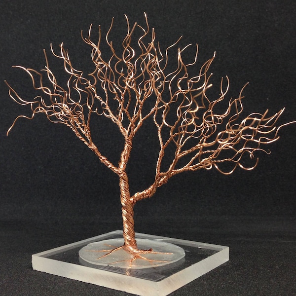 copper wire tree art statue, minimal miniature wire tree of life, whimsical home decoration, copper christmas decor, gift for him under 60