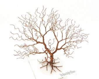 brown wire tree art statue, miniature wire tree of life, minimal whimsical home decoration, earthy christmas decor, gift for him under 60