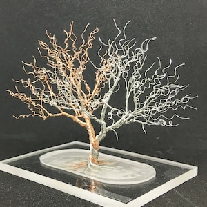 silver copper gold tree of life, two trees of Valinor inspired miniature wire wrapped tree, whimsical wire tree art, gift for him under 80