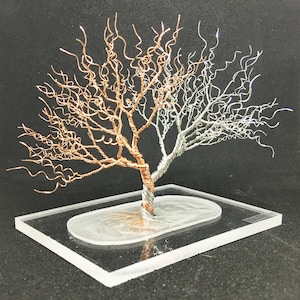 silver copper gold tree of life, two trees of Valinor inspired miniature wire wrapped tree, whimsical wire tree art, gift for him under 75 image 3