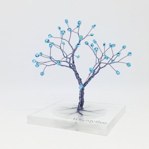 blue grey wire tree statue, whimsical wire tree of life, home minimalistic art decor, wire wrapped tree, gift for him under 60