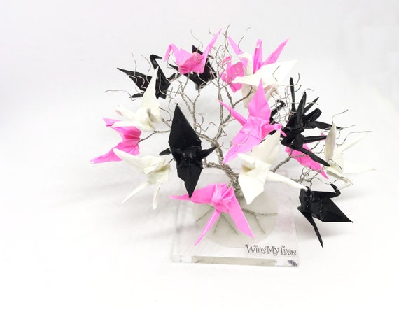 Origami Kranich Baum Draht Baum Skulptur Brust Krebs Minimalistische Rosa Draht Baum Des Lebens Origami Dekorationgeschenk Für Japan Liebhaber Unter