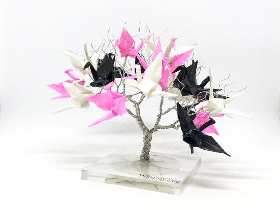 Origami Kranich Baum Draht Baum Skulptur Brust Krebs Minimalistische Rosa Draht Baum Des Lebens Origami Dekorationgeschenk Für Japan Liebhaber Unter