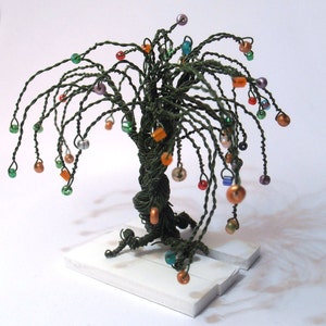wire tree statue, green wire multicolor beads art tree, minimal home decor image 3