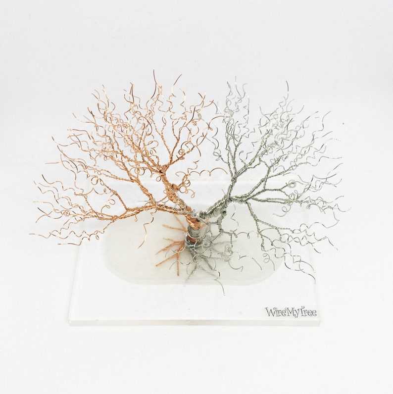 silver copper gold tree of life, two trees of Valinor inspired miniature wire wrapped tree, whimsical wire tree art, gift for him under 75 image 7