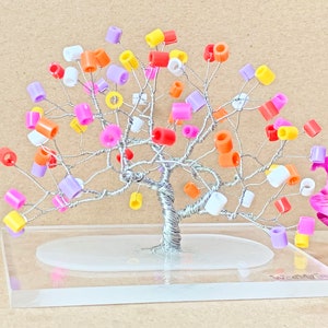 silver multicolour wire tree of life, Mother&#39;s Day gift, spring easter minimal home decor, whimsical art tree statue, gift for her under 85