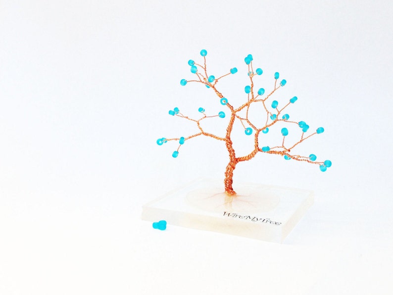 blue gold wire tree statue resin plexiglass tree whimsical wire tree of life home minimalistic decor wire wrapped tree gift for him under 60 image 2