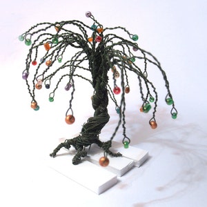 wire tree statue, green wire multicolor beads art tree, minimal home decor image 1