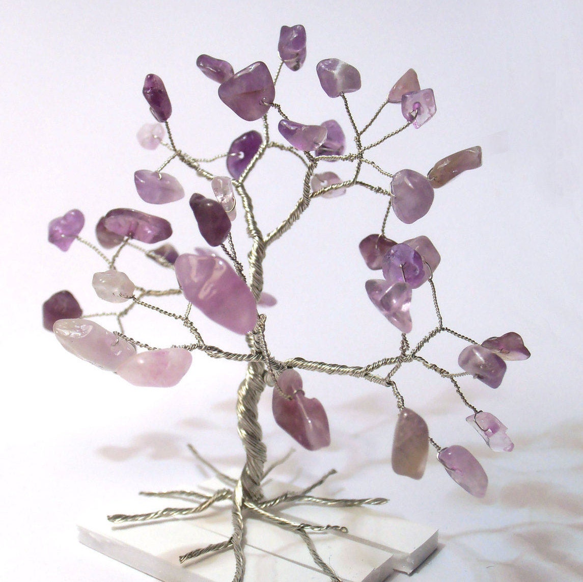 Amethyst Gemstone Wire Tree of Life, Silver Purple Minimal Decor ...