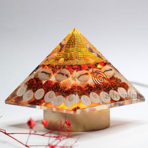 Golden Resin Pyramid for Peace, Prosperity & Home Decor