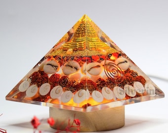 Golden Resin Pyramid for Peace, Prosperity & Home Decor