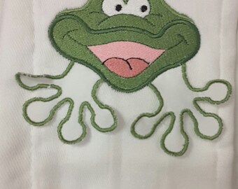 Embroidered Burp Pad with Frog Floppy legs