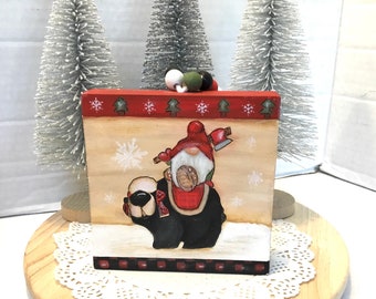 Hand Painted Gnome and Bear    Christmas Decor